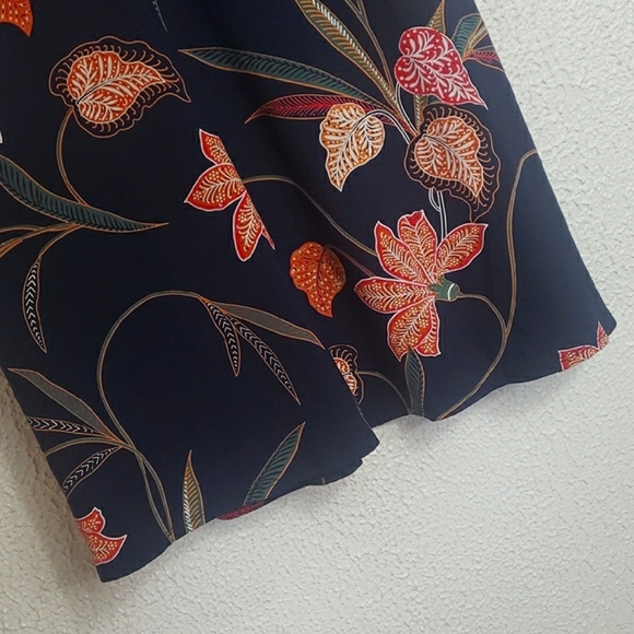 NWT LOFT Midi Dress Blogger Favorite Floral Smocked Spaghetti Strap Navy Orange - Picture 5 of 17